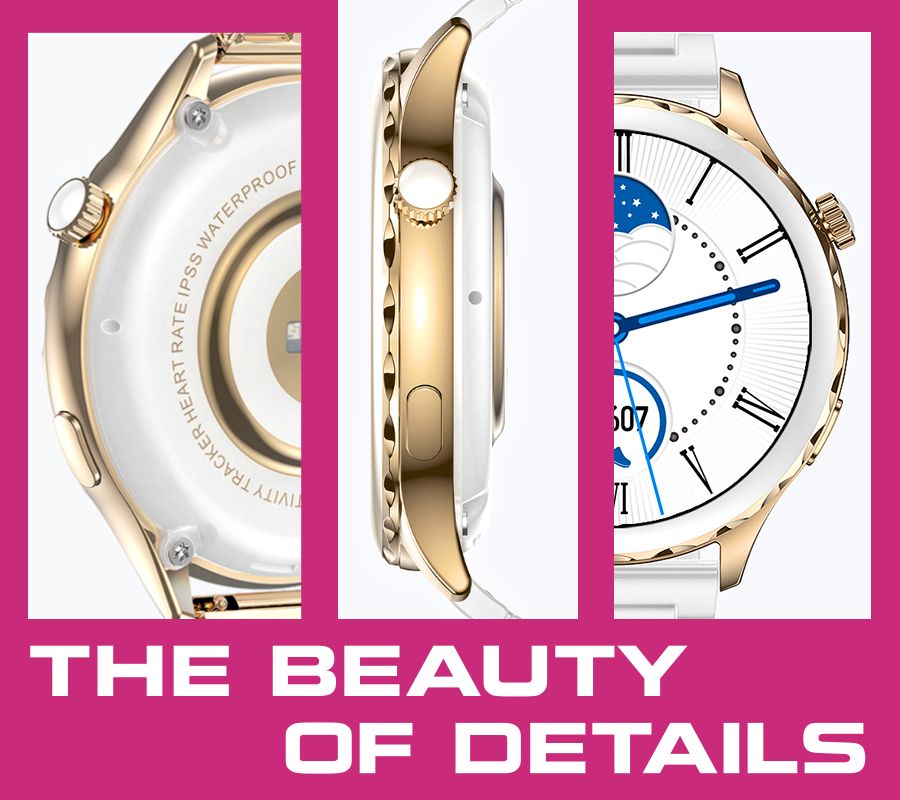 Smartwatch Damski Rubicon RNCF02-2 Złoty + Pasek Różowy – zdjęcie 7