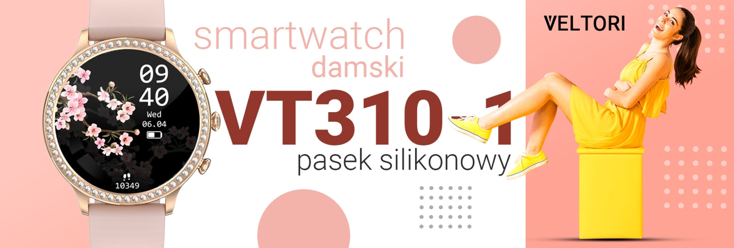 Smartwatch Damski VELTORI VT310-1 Złota Bransoleta + Różowy Pasek – zdjęcie 12