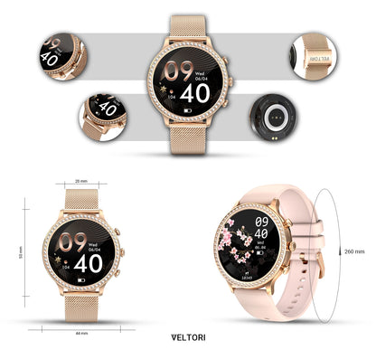 Smartwatch Damski VELTORI VT310-1 Złota Bransoleta + Różowy Pasek – zdjęcie 13