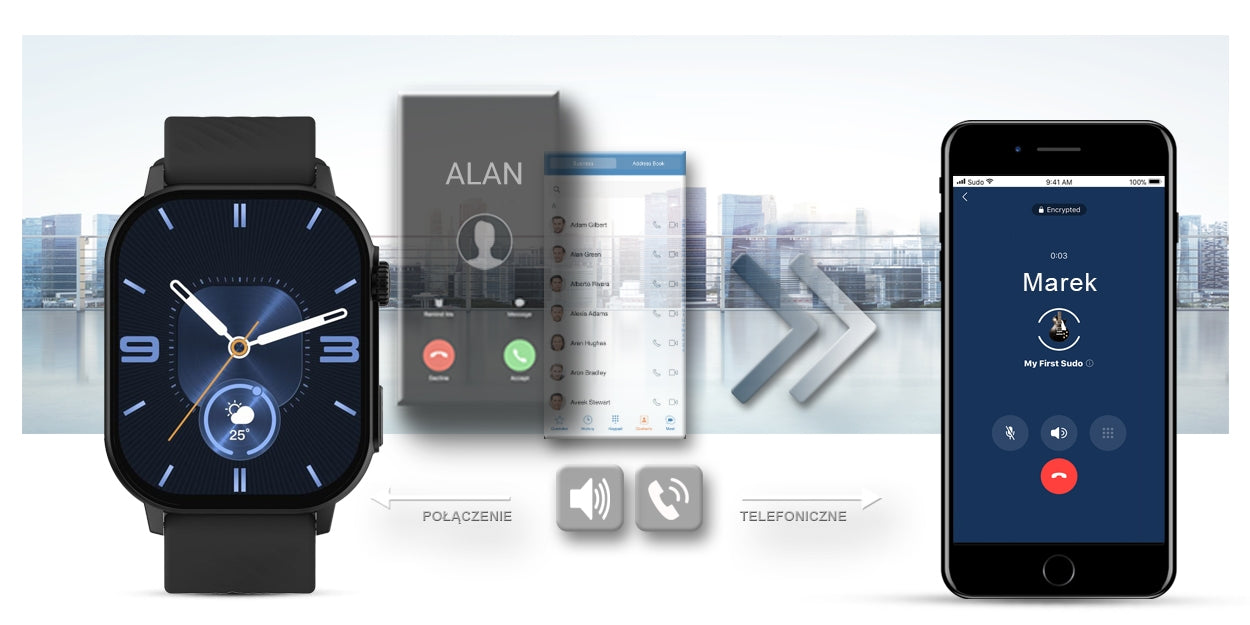 Smartwatch Gravity GT15-1 Czarny Pasek Silikonowy + Czarna Bransoleta – zdjęcie 12