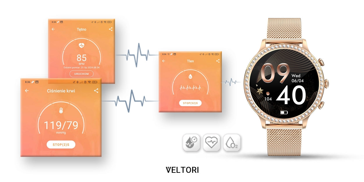 Smartwatch Damski VELTORI VT310-1 Złota Bransoleta + Różowy Pasek – zdjęcie 15