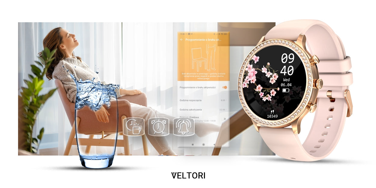 Smartwatch Damski VELTORI VT310-1 Złota Bransoleta + Różowy Pasek – zdjęcie 16