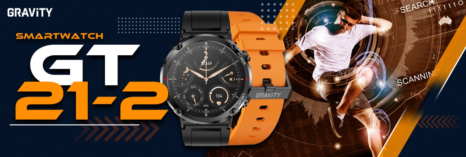 Smartwatch Gravity GT21-2 + Pomarańczowy Pasek Silikonowy – zdjęcie 8