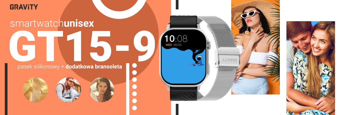 Smartwatch Gravity GT15-9 Czarny Pasek Silikonowy + Srebrna Bransoleta – zdjęcie 9